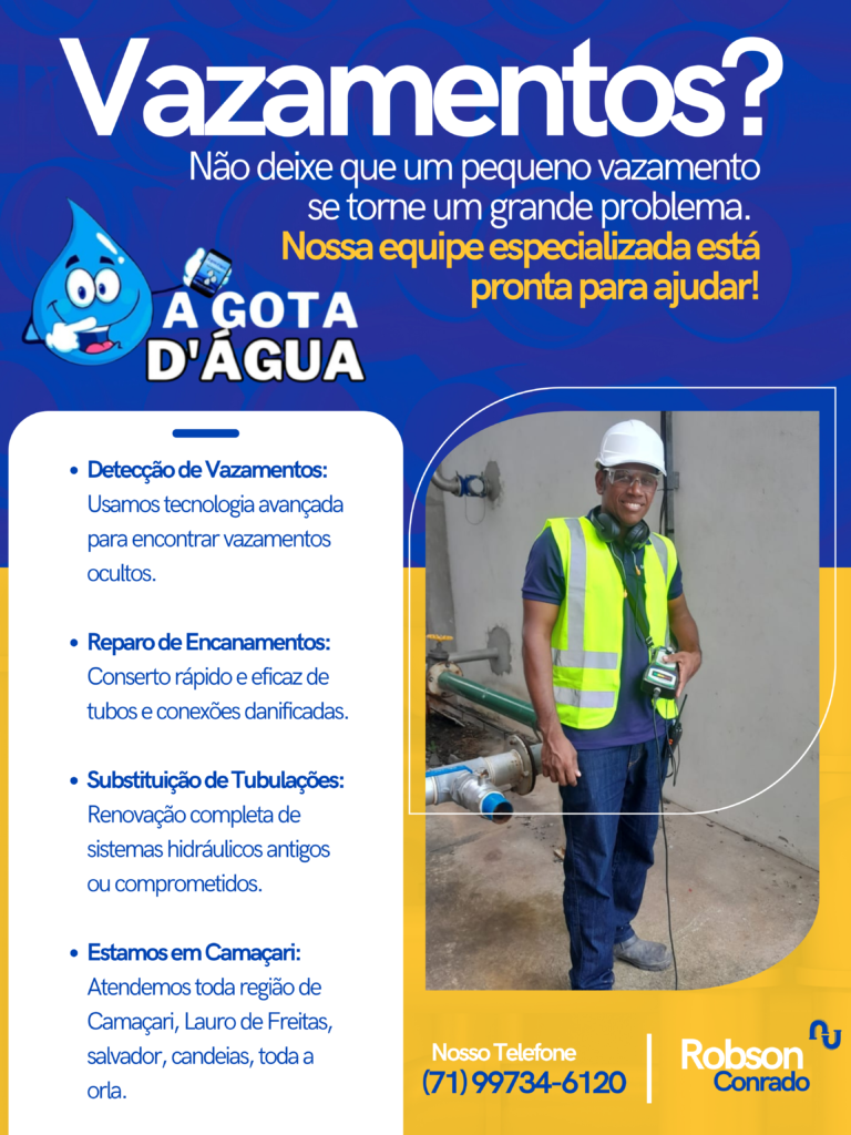 Caça Vazamentos de água em Camaçari salvador Lauro de Freitas e muito mais regiões. Detecção de vazamentos profissional. Ligue agora para o caça Vazamentos a Gota D'água